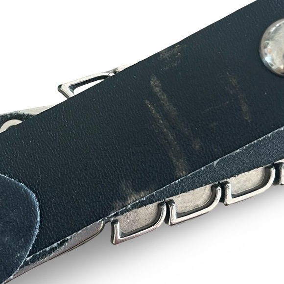 Y2K Silver Western Belt Buckle Heavy Accents Black Leather Adjustable Belt 36” main image 7